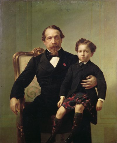 Portrait of the Emperor Louis-Napoleon Bonaparte (1808-73) and his son, Prince Napoleon Eugene Louis Jean Joseph Bonaparte (1856-79) by French School